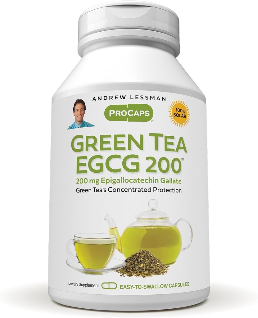 ANDREW LESSMAN Green Tea EGCG 200mg - 360 kapslar - 200 mg EGCG, kraftfullt antioxidantstöd för hälsosam leverfunktion, immun, hjärna, hjärta och cirkulationssystem. Inga tillsatser