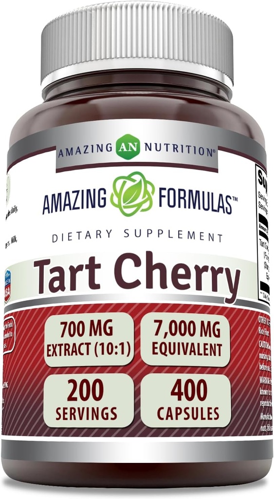 Fantastiska formler Tart Cherry Extract 700 Mg Extract (10:1) Per Servering Capsules Supplement | Likvärdigt till 7000 Mg | Non-GMO | Gluten Free | Made in USA (400 Count, 1 Pack)