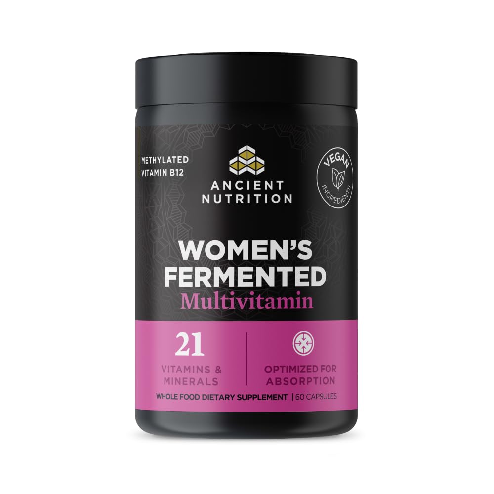 Ancient Nutrition Multivitamin for Women, Women's Fermented Multivitamin with Methylated Vitamin C, D, K, Zinc & Magnesium, Immune Support, Vegan, 60 Ct