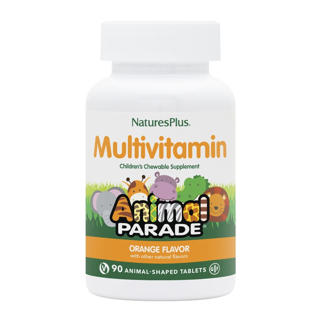 Natures Plus Animal Parade Children's Chewable Multivitamin - Orange smak - 90 djurformade tabletter - främjar hälsa och välbefinnande - vegetarisk, glutenfri - 45 portioner