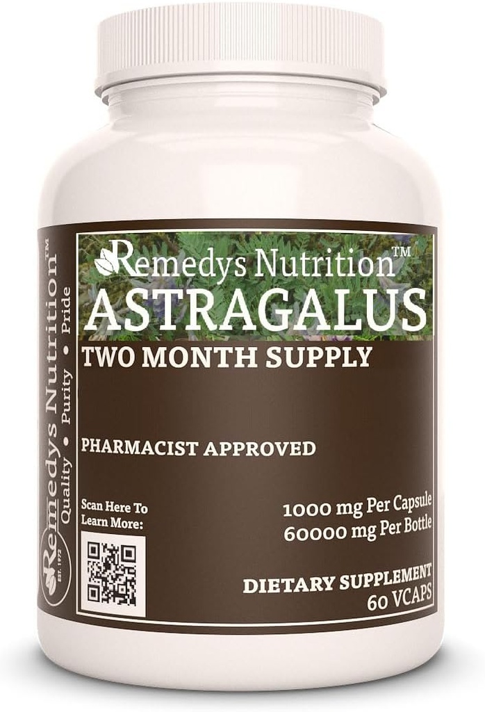 Astragalus Remedy's Nutrition MEGA Styrka 1000 mg per kapsel / 60 000 mg per flaska Vegan VCaps