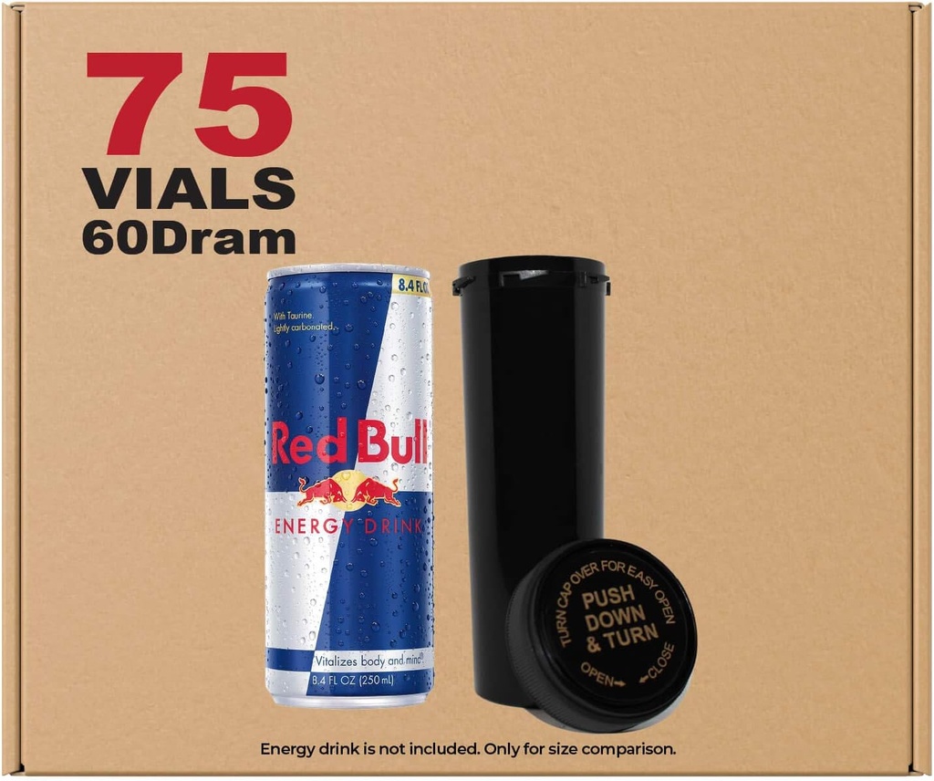 W Gallery 75 Black 60 Dram Reversible Cap - Airtight Smell Proof Vials - Plastic Medical Grade Prescription Bottles för Pills Herbs Flowers Supplements, Bulk Pack, Not Glass Jars