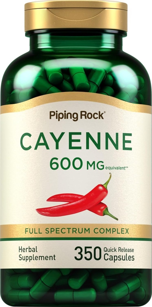 Piping Rock Cayenne Pepper Capsules | 600mg | 350 greve | Koncentrerad extrakt Supplement | Non-GMO, Gluten Free