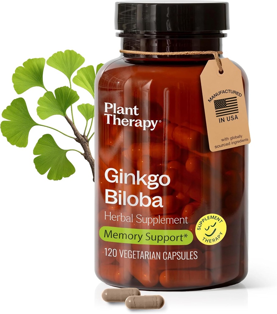 Plantterapi Ginkgo Biloba kapslar tillverkade i USA 4 månaders leverans stöder minne kognitiv funktion, hälsosam cirkulation och antioxidant-rika tillskott för kvinnor och män 120 vegetariska kapsel