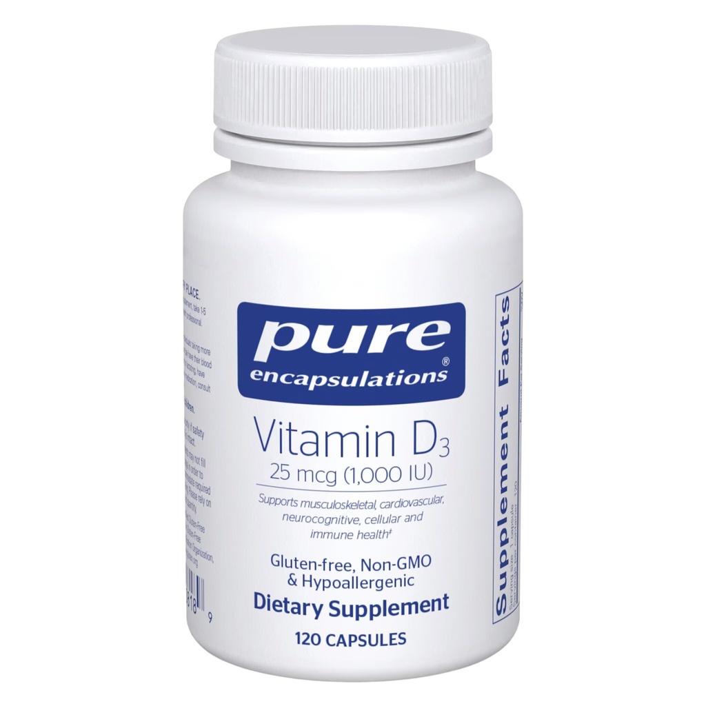 Rena inkapslingar vitamin D3 25 mcg (1 000 IE) - Tillägg för att stödja ben, gemensam, bröst, hjärta, kolon & immunhälsa - med Premium Vitamin D - 120 kapslar