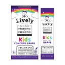 Lively (by GoLive) KIDS CONCORD GRAPE Synbiotic (Probiotika + Prebiotika); 5 Kliniska stammar; +5 miljarder CFUs. Probiotika & Prebiotika KIDS för matsmältning, metabolism, immunitet. (10 förpackningar)