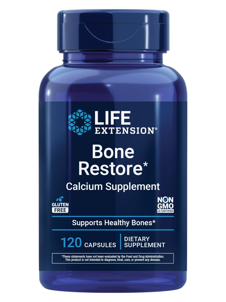 Life Extension Bone Restore Calcium Supplement, Vitamin D3, Magnesium, Boron, zink, Manganese, Silicon, hjälper till att upprätthålla hälsosam bendensitet, Gluten-Free, Non-GMO, 120 kapslar