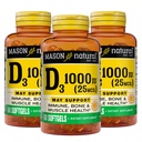 MASON NATURAL Vitamin D3 25 mcg (1000 IE), Bone & Immune Support, från Fish Liver Oil, 60 Softgels (Pack of 3)