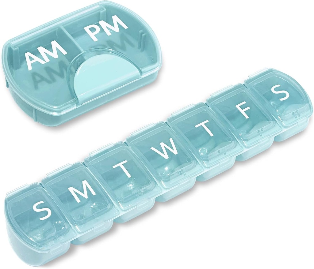 2 Pack (Weekly & Daily), 2 gånger om dagen (AM/PM) + 7-dagars Pill Organizer, Vitamin Planner, Large Capacity Pill Box Set, Travel Pill Case för medicinering / vitaminer / fiskoljor / tillägg, blå