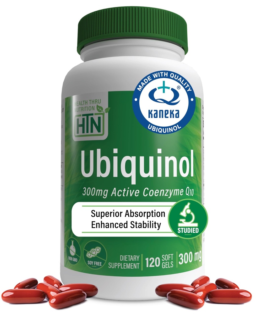 Health Thru Nutrition Ubiquinol 300mg 120 Softgels som Kaneka QH Reduced CoQ-10 | Stabiliserad - 3rd Party Tested | Förbättrad biotillgänglighet | Cardiovascular & Mitochondria Function Support | Non-GMO