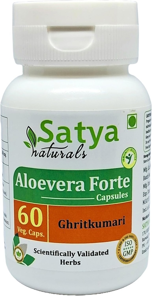 Aloevera Forte Capsules 500 mg. 60 Veg. Capsules | Aloevera (Ghritkumari) Extract Capsules för män och kvinnor | En månad Supply | Ayurvedic Herbal Supplement / läkemedel (1 flaska 60 kapslar)