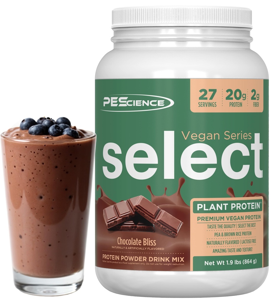 PEScience Välj Vegan Protein Powder, Plant Based Protein Powder, Fantastisk smak, Smidig Textur, Pea och Brown Rice Blend, Dairy Free, Laktosfri, Gluten Free - Chocolate Bliss, 27 Servings