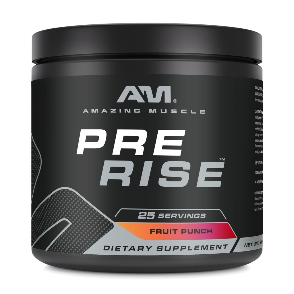 Amazing Muscle Pre Rise | Pre-Workout Powder Supplement med koffein & Beta-Alanine för män och kvinnor | 25 portioner (25 portioner, fruktpunch)
