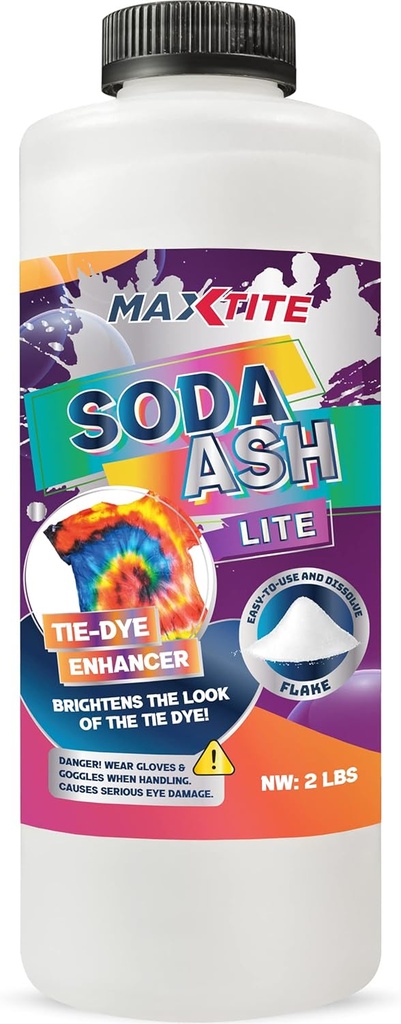 MAXTITE Soda Ash Lite (2 lbs) - 100% Pure Sodium Carbonate - Tvätta Soda, Tie Die, pH Increaser och More - HDPE Container w / Återförsäljbar Child Resistant Cap