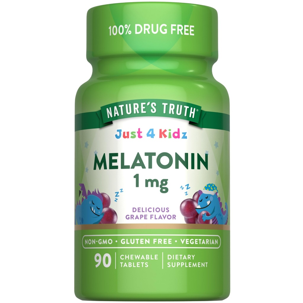 Naturens Sanning Barn Melatonin Tabletter | 1mg | Grape smak | Vegetarisk, icke-GMO och Gluten fri tillägg