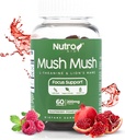 Lions Mane Supplement - Mushroom Gummies - Mush Mush Genius Mushrooms Magic Mind - främjar fokus med L-Theanine & Lions Mane - Raspberry & Pomegranat smak för Perk Energy - 60 Gummies
