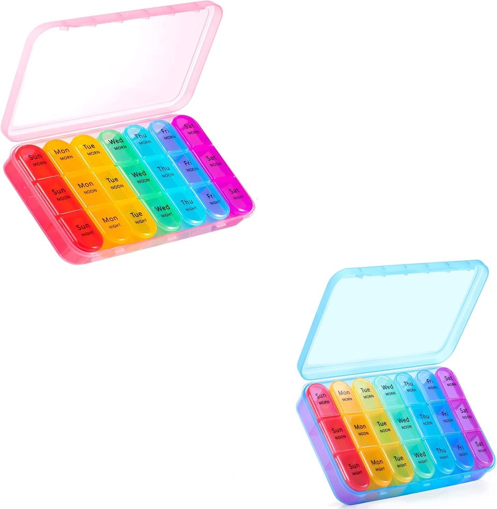 ASprink Pink och Blue Pill Organizer 3 gånger om dagen - Veckovis Pill Box 3 gånger om dagen - Daglig Pill Box 7 Day Medicine Organizer, Stor Pill Case Pill Box 3 gånger om dagen, Travel Pill Organizer