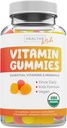 USDA Organic Kids Vitamin Gummies (Non-GMO) Yummy Natural Fruit Flavors - Komplett Kids Multivitamin Gummies: Vitamin C, D, B, A, Zink - Tillägg för energi, humör, immunstöd - 60 Gummy Vitaminer