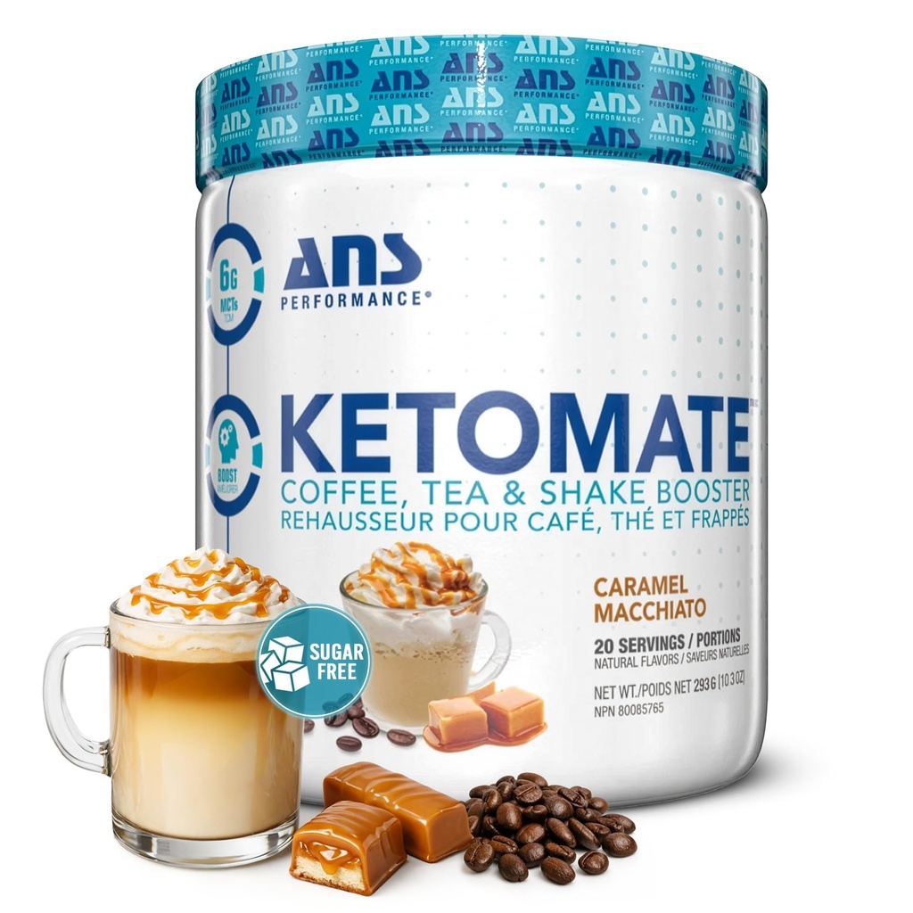 ANS Performance Ketomate Coffee Creamer med MCT Oil Powder, utsökt, sockerfri Creamer för kaffe, te och shakes, perfekt Keto Energy Powder, 20 portioner, 15oz, Caramel Macchiato
