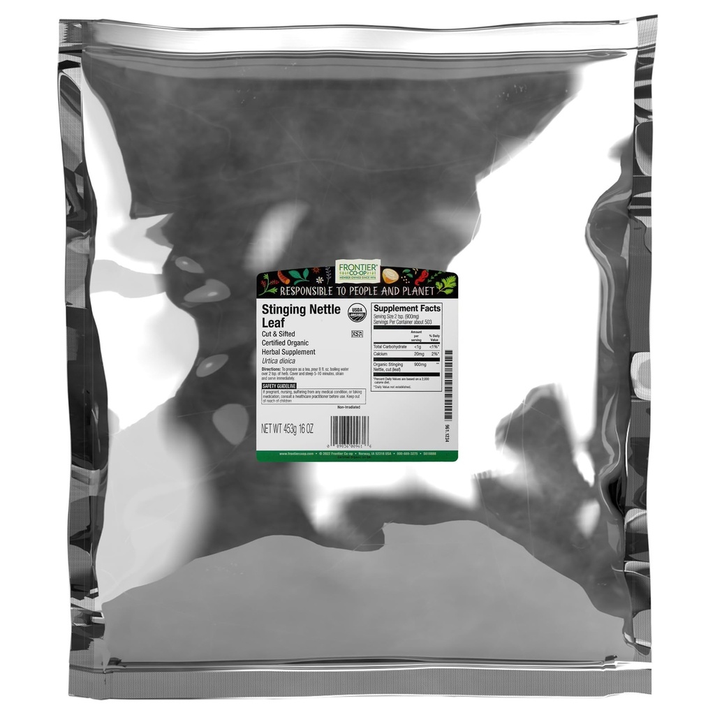 Frontier Co-op Organic Sting Nettle Leaf, Cut och Sifted, för att göra Nettle Tea, Kosher | 16 Ounce (Pack of 2)
