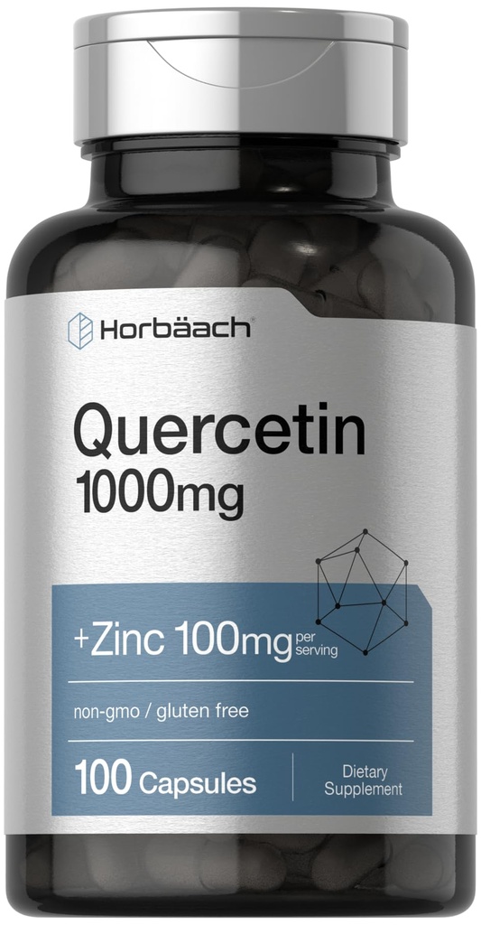 Horbäach Quercetin 1000mg | 100 kapslar | med 100mg Zink | Non-GMO, Gluten Free Supplement | High Potency Formel