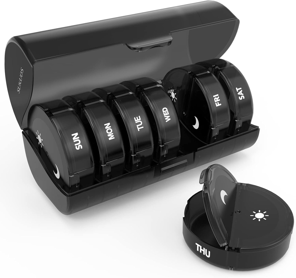 Weekly Pill Organizer 7 Day 2 Times a Day, Sukuos Large Travel Pill Box för piller / vitamin / fiskolja / tillägg, Daily Medicine Organizer Box, BPA Free Pill Case, lätt att rengöra