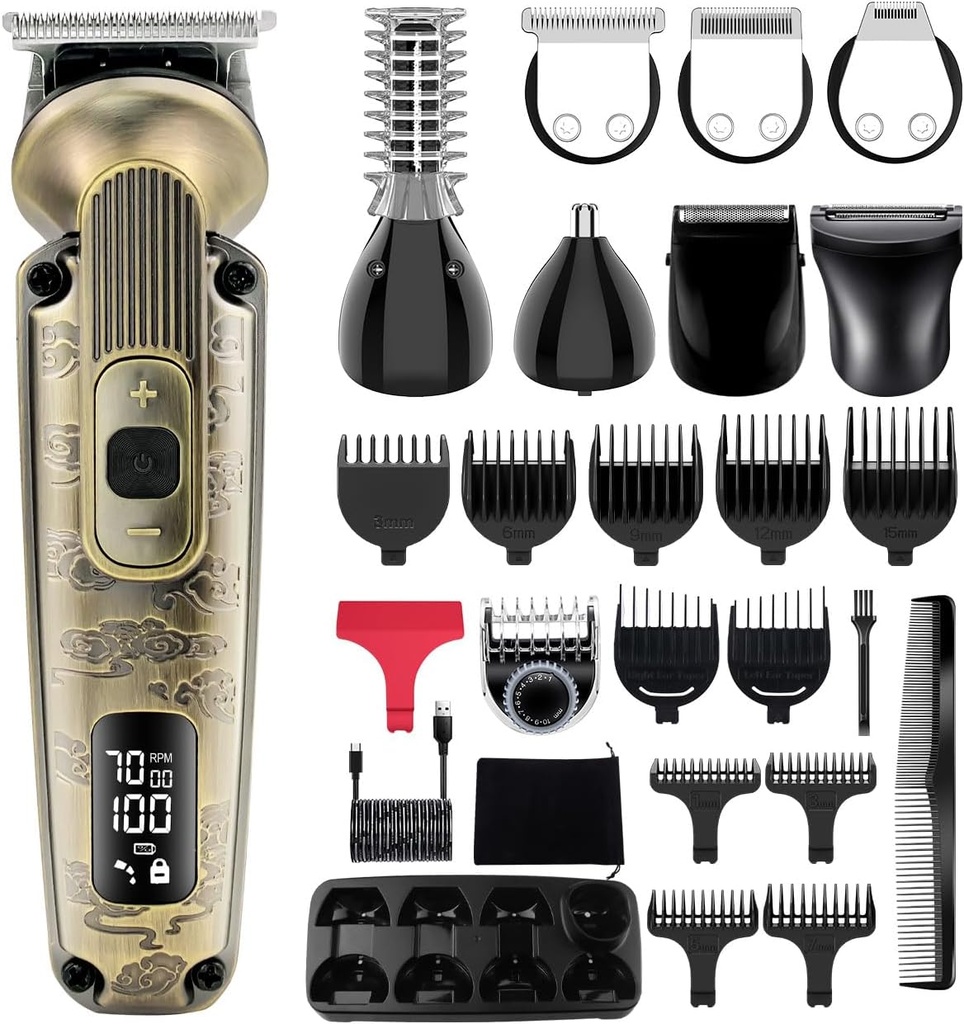 Hatteker Beard Trimmer Mustache Trimmer för Män 8 i 1 Justerbar Hair Clipper T-Blade Electic Razor Shavers Cordless Mens Gift Grooming Kit med Face Nose Body (Bronze)