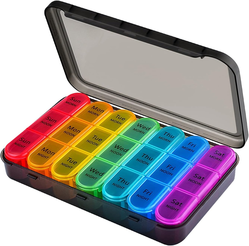 7 dagar Pill Box Organiser 3 Times Daily Medicine Storage Box,Cruxer Week Medication Tablet Organizer Moisture-Proof BPA Free Travel Dosette Box Dispenser Case för att hålla vitaminer,Cod Liver Oil, Tillskott