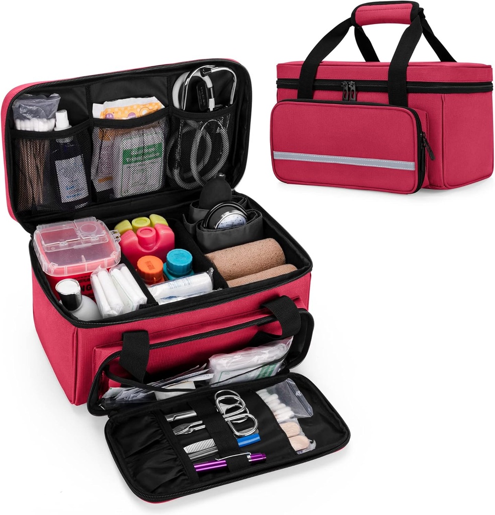 CURMIO Small First Aid Bag Empty, Family First Aid Kit Case, Medicine Storage Organizer Box för hem och resor, röd (patent Pending)