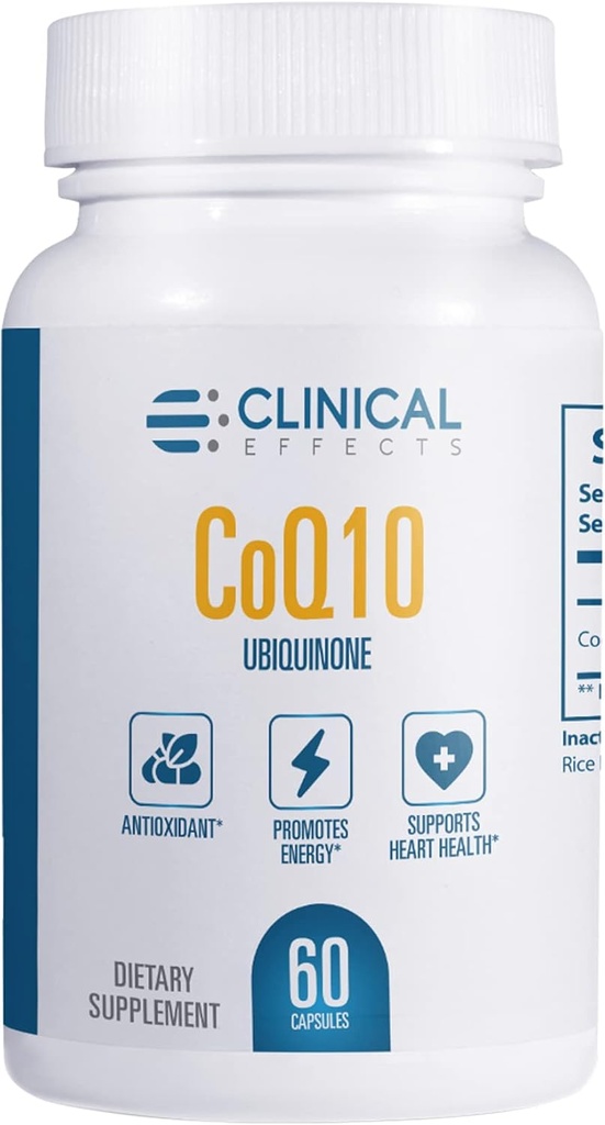 Clinical Effects CoQ10 Supplement - Coenzyme Q10 200mg - 30-Day Supply - Ubiquinone Antioxidant Supplement for Heart Health, Cognitive Functions and Energy Support - 1 Capsule a Day - Made in The USA