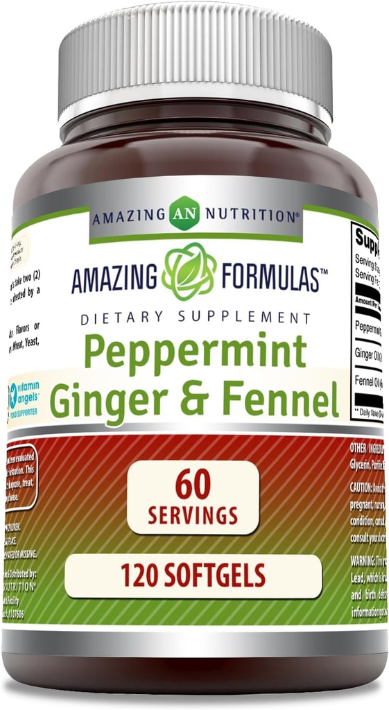 Fantastiska formler- Peppermint, Ginger och Fennel Dietary Supplement - 363 Milligram - 120 Softgels (Non-GMO, Gluten Free) -