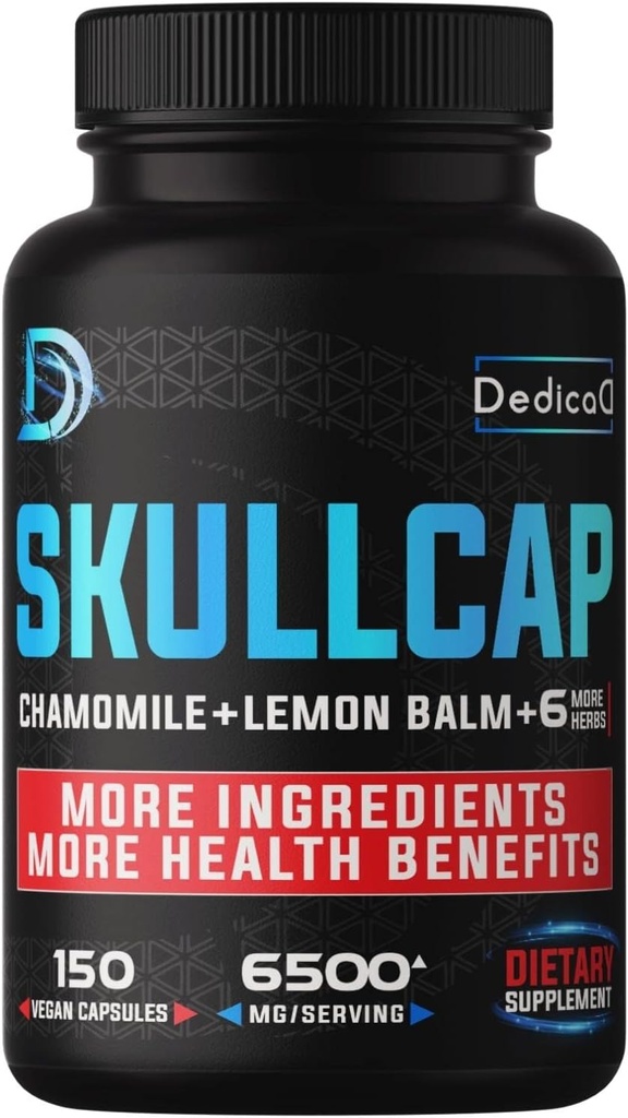 9in1 Skullcap Herb Supplement 5 månader för hälsosömn, humör och immun - 6500mg koncentrerad med Chamomile, Lemon Balm, Passion Flower, Ashwagandha & mer, Non-GMO, Gluten-Free, 150 Vegan Capsules