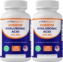 Vitamatic 2 Pack Hyaluronic Acid Supplements 200mg - Stöder Hälsosam Koppling och Joints - Främja ungdomlig Hälsosam hud - Totalt 240 kapslar