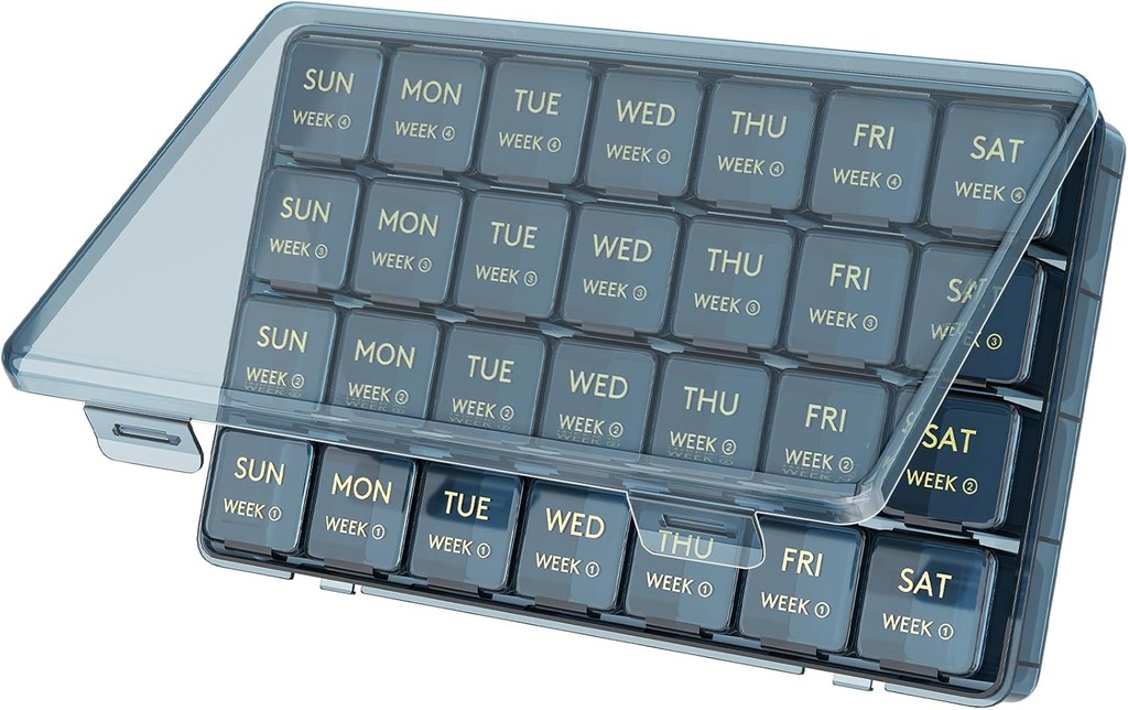 Lifewit Monthly Pill Organizer, 28 Day Pill Box, 4 veckor en månad piller fall, stora kompartement Medicin Organizer för vitaminer, fiskoljor, kosttillskott, blå