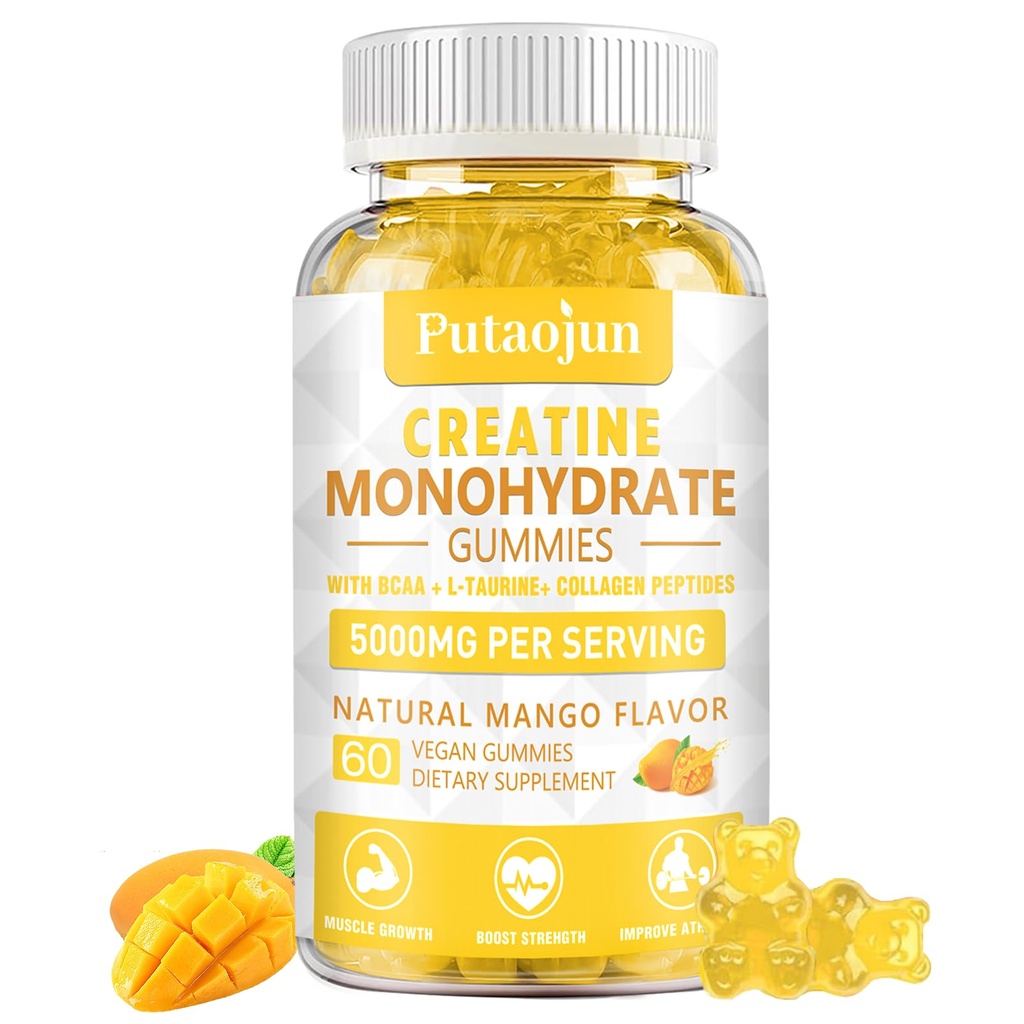 Kreatinmonohydrat med vitaminer D3 & B12 | Sugar-Free Hydrolyzed Collagen & Creatine Gummies | 60 greve