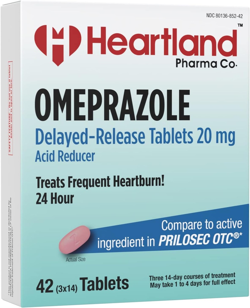 Omeprazole 20mg | Heartburn Relief Medicine | Fördröjd Release Acid Reducer Tablet | Antacid Tablets för Acid Reflux | 42 Count | 5-Pack