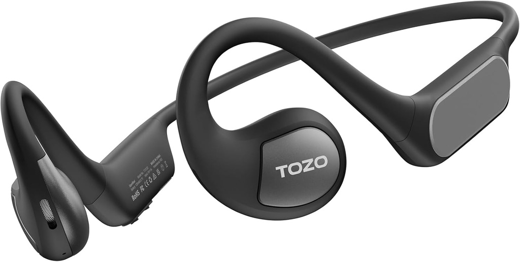 TOZO Upgraded Open Ear Headphones Bluetooth 5.3 Air Conduction Wireless Headphones Sport Earbuds med Premium Sound, 32 EQs via APP, Dual-Mic Call Noise Reduction Earphones med hår Band för Cykling