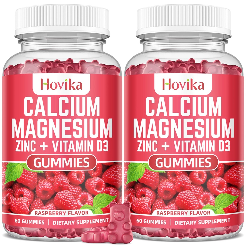 Kalcium Magnesium Zink Gummies med kalium Vitamin C, B6, D3, K2 - Kalcium för kvinnor och män - Calcium Magnesium Zink Multi Vitamin Supplement för ben, muskler, tänder, lugn, humör - 2 Pack - 60 Cts