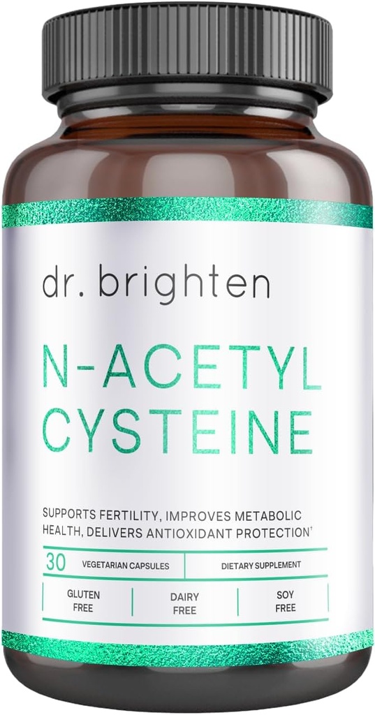 Dr Brighten N-Acetyl-Cysteine (NAC) - Kraftfull Glutathione Precursor Amino Acid Supplement för optimal avgiftning, immunfunktion och PCOS - 30 kapslar
