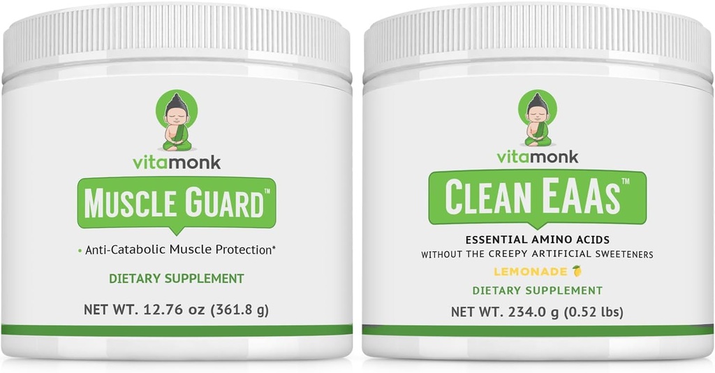VitaMonk Muscle Guard & Clean EAA Bundle, HMB, EAAs, Vitamin D, Magnesium, 9 Essential Aminosyror för muskeltillväxt, återhämtning och prestanda, Lemonade smak, inga konstgjorda sötningsmedel