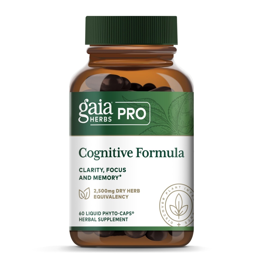 GAIA HERBS PRO kognitiv formel - Brain Health & Blood Flow Support Supplement* - Cirkulationssuplement* med Fo-TI Root, Ginkgo Leaf och Gotu Kola Leaf - 60 Liquid Phyto-Caps (30 portioner)