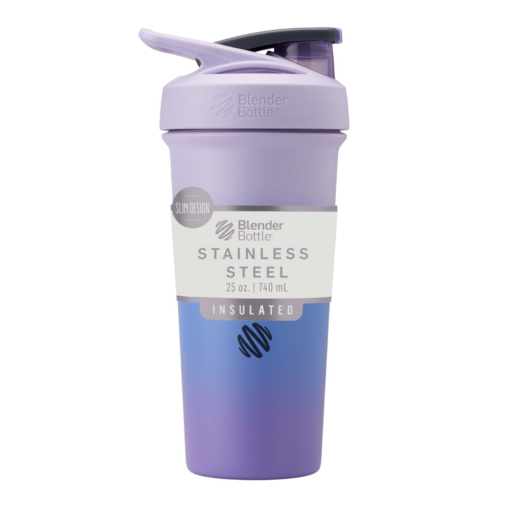 BlenderBottle Sport Sleek Insulated Stainless Steel Shaker Bottle med Wire Whisk, 25-Ounce, Lavender Ombre - Protein Shakes & Hydration för idrottare & Fitness Enthusiasts, Easy Mixing, Slim Easy to Hold, håller Drinks Cold, Lockable Lid