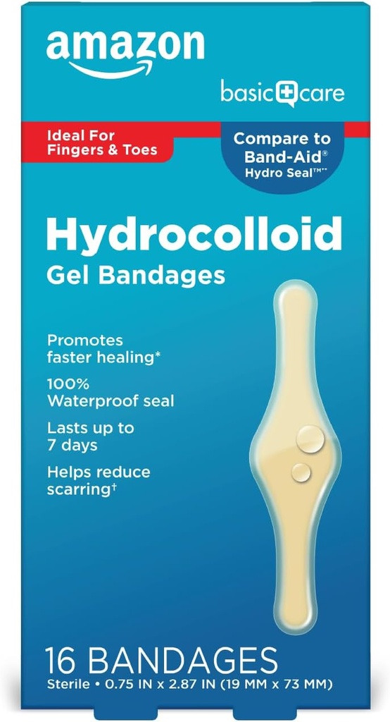 Grundläggande vård Avancerad Fast Healing Hydrocolloid Gel Bandages, Fingers & Tår, 16 ct