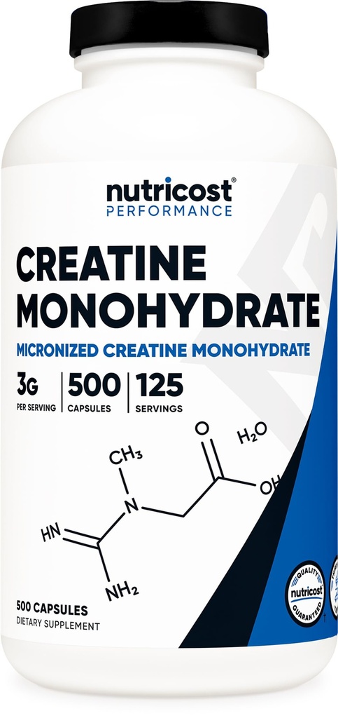 Nutricost Micronized Kreatin Monohydrat 3.000mg 500 kapslar, 125 portioner, 750mg kreatinmonohydrat per kapsel
