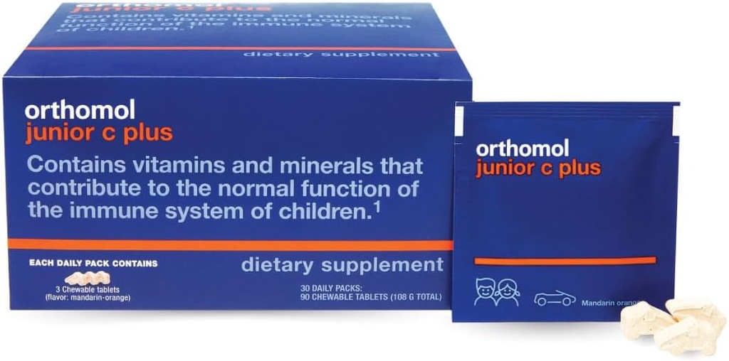 Orthomol Immun Junior C Plus, Kids multivitamin, Tangerine smak, 30-dagars leverans