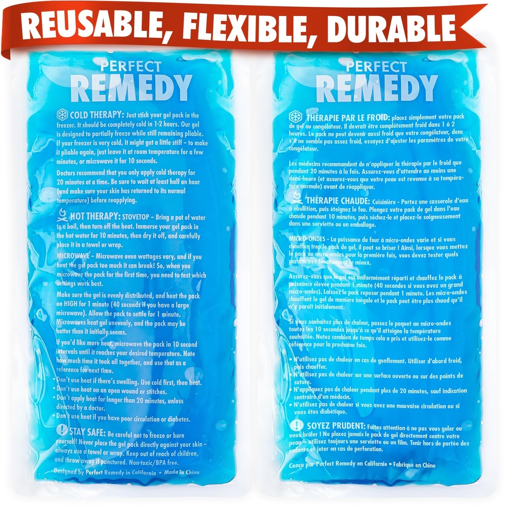 Perfekt Remedy 2-Pack Gel Ice Packs för skador Återanvändbara, Hot & Cold Pack som är hållbar, mjuk och flexibel, snabb lättnad och återhämtning (Blue, Reg 2PK)