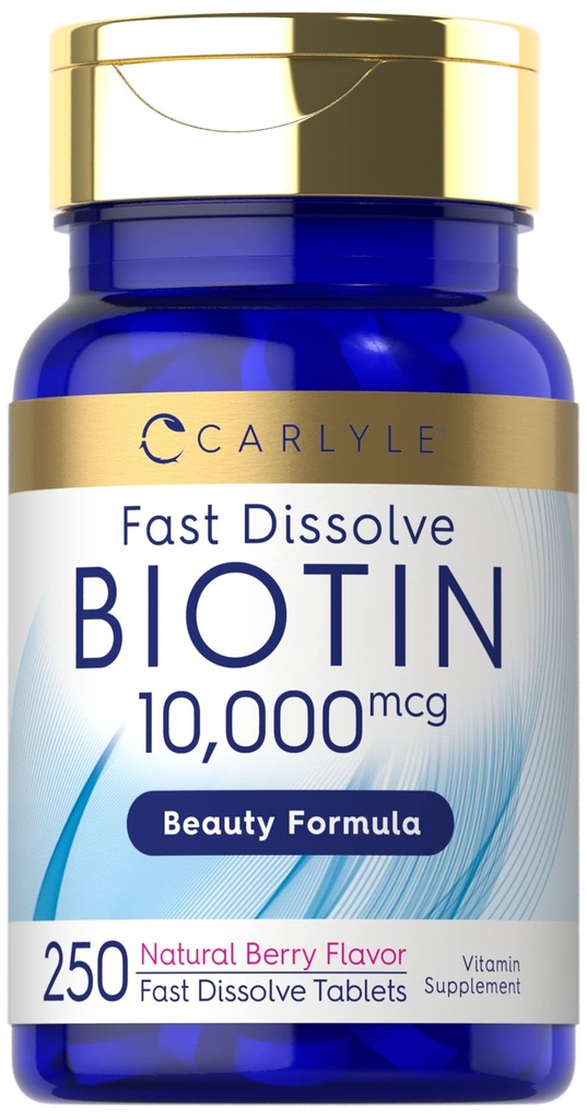Carlyle Biotin 10000mcg | 250 snabba upp tabletter | Max styrka | Vegetariska, icke-GMO, Gluten fri tillägg
