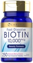 Carlyle Biotin 10000mcg | 250 snabba upp tabletter | Max styrka | Vegetariska, icke-GMO, Gluten fri tillägg