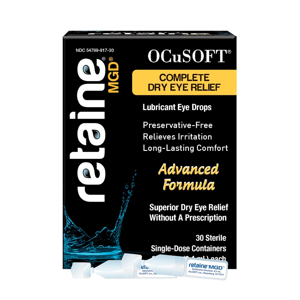 OCuSOFT behåller MGD Ophthalmic Emulsion - Fullständig torr Eye Relief - Soothes Red & Irritated Eyes - 30 greve konserveringsfria singelanvändare - 0,01 Fl Oz