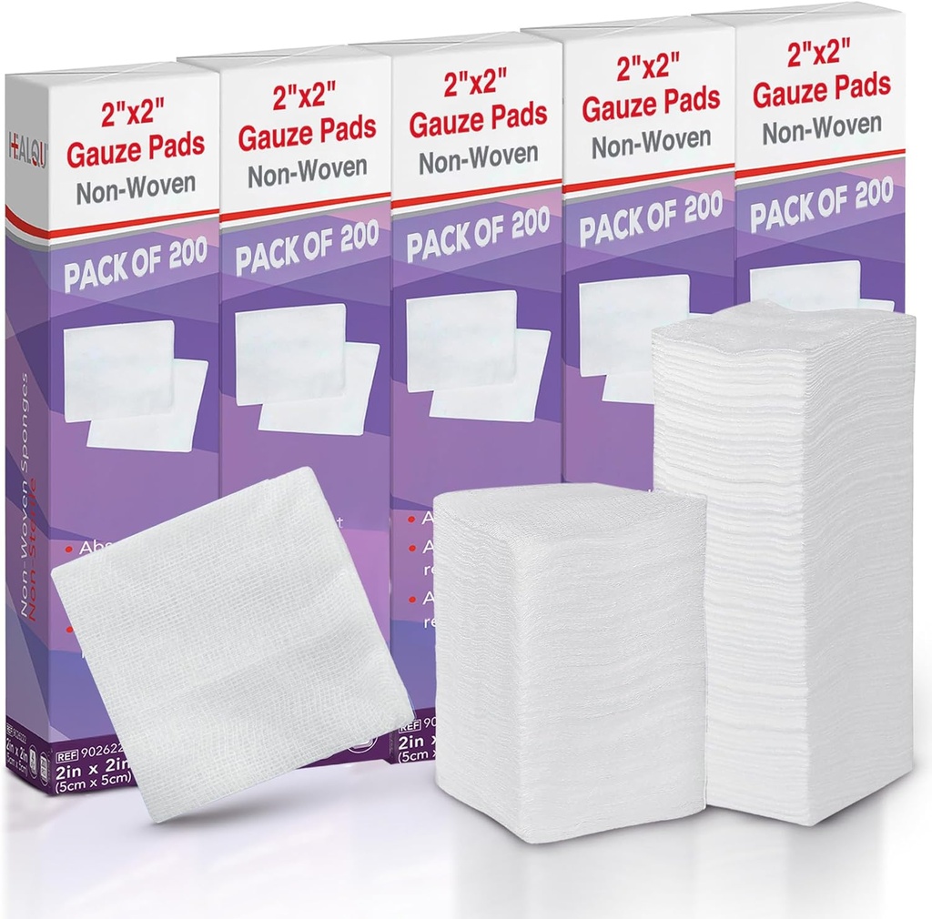 HEALQU 1000 Gauze Pads 2x2" - Soft Non-Woven 4-Ply för tandutdrag och tandprocedurer - Icke-sterila torgsvampar för första hjälpen, kirurgisk och sårklänning (5 paket av 200)